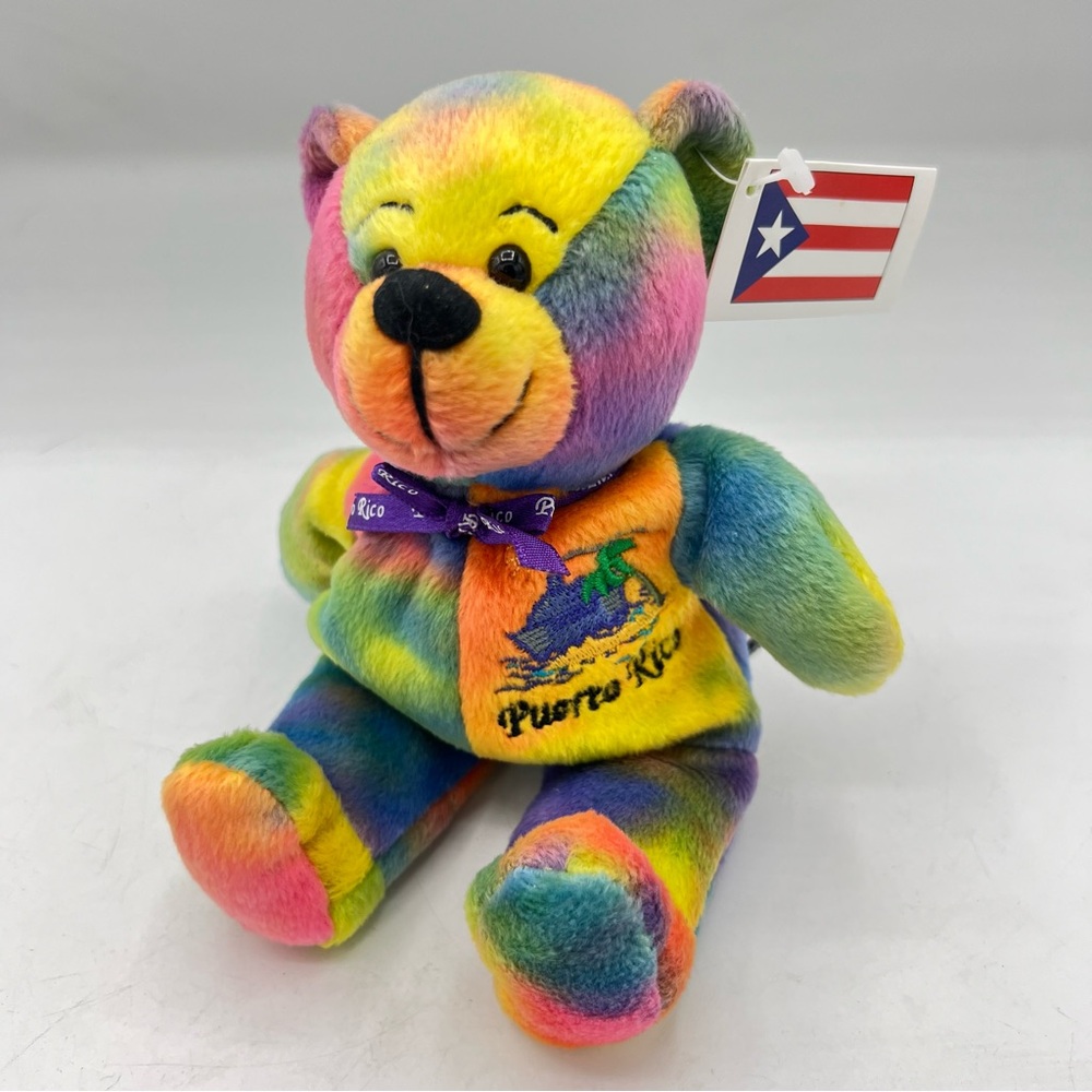 Puerto Rico "Isle of Enchantment" Symbolz State Pride Bear Rainbow Tie-Dye Plush - Picture 14 of 15